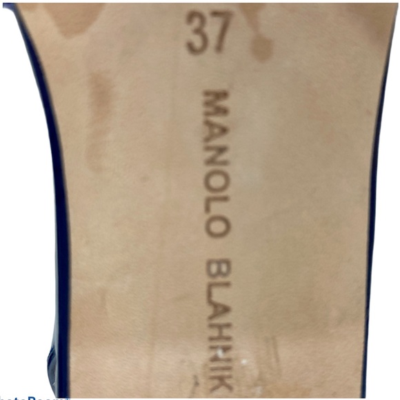 Manolo Blahnik patent leather heel blue sling back block heel shoe EU size 37 - Picture 10 of 11